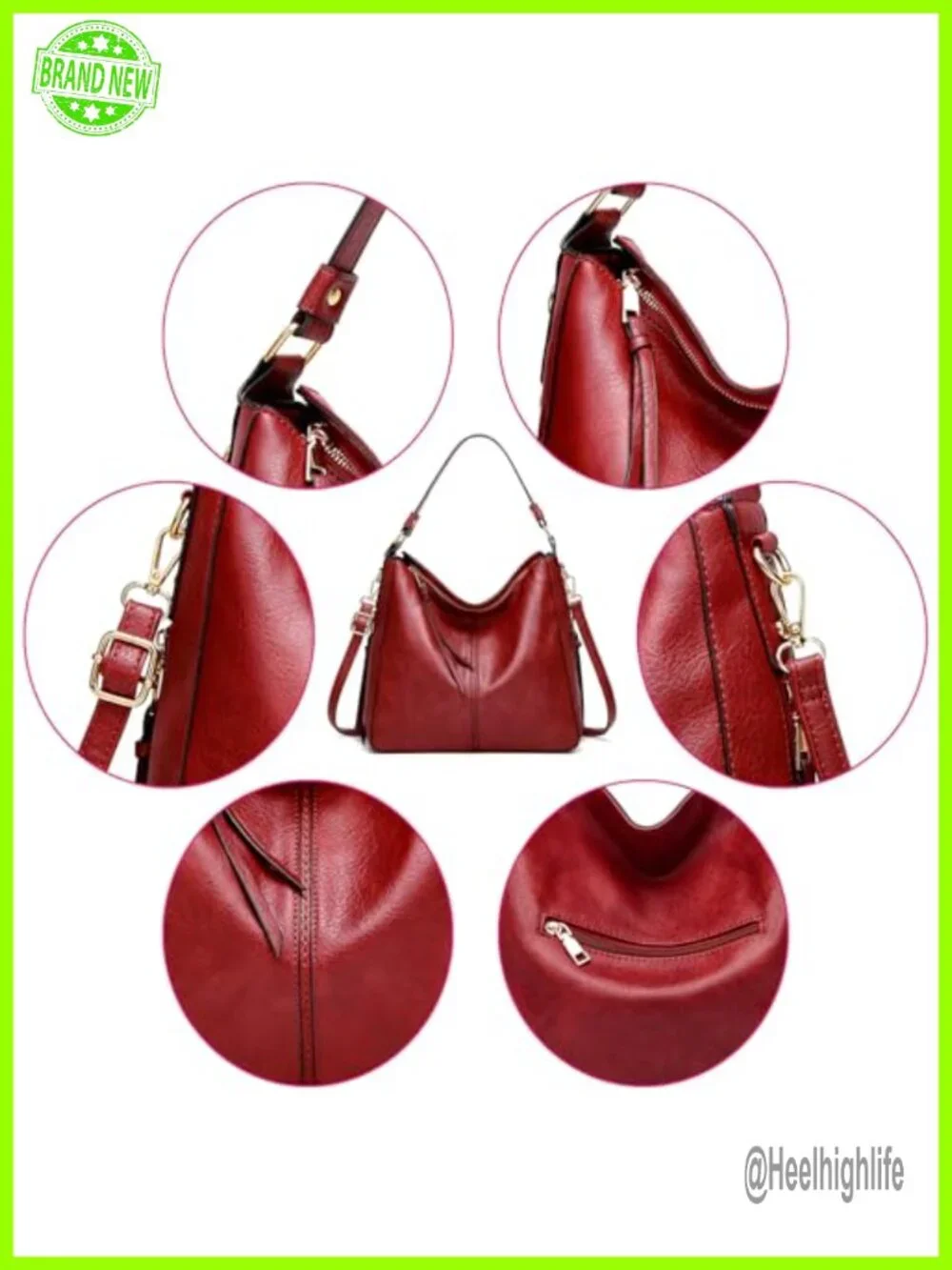 Large Hobo Bag with Detachable Crossbody Strap, Faux Leather Tote Purse &
